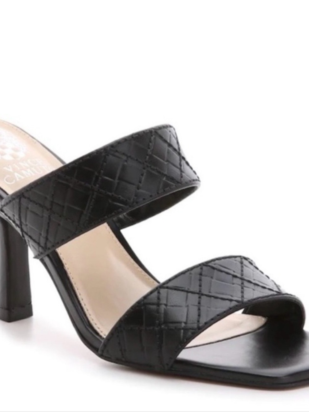 Vince Camuto Black Quilted Double-Strap Heel Mule